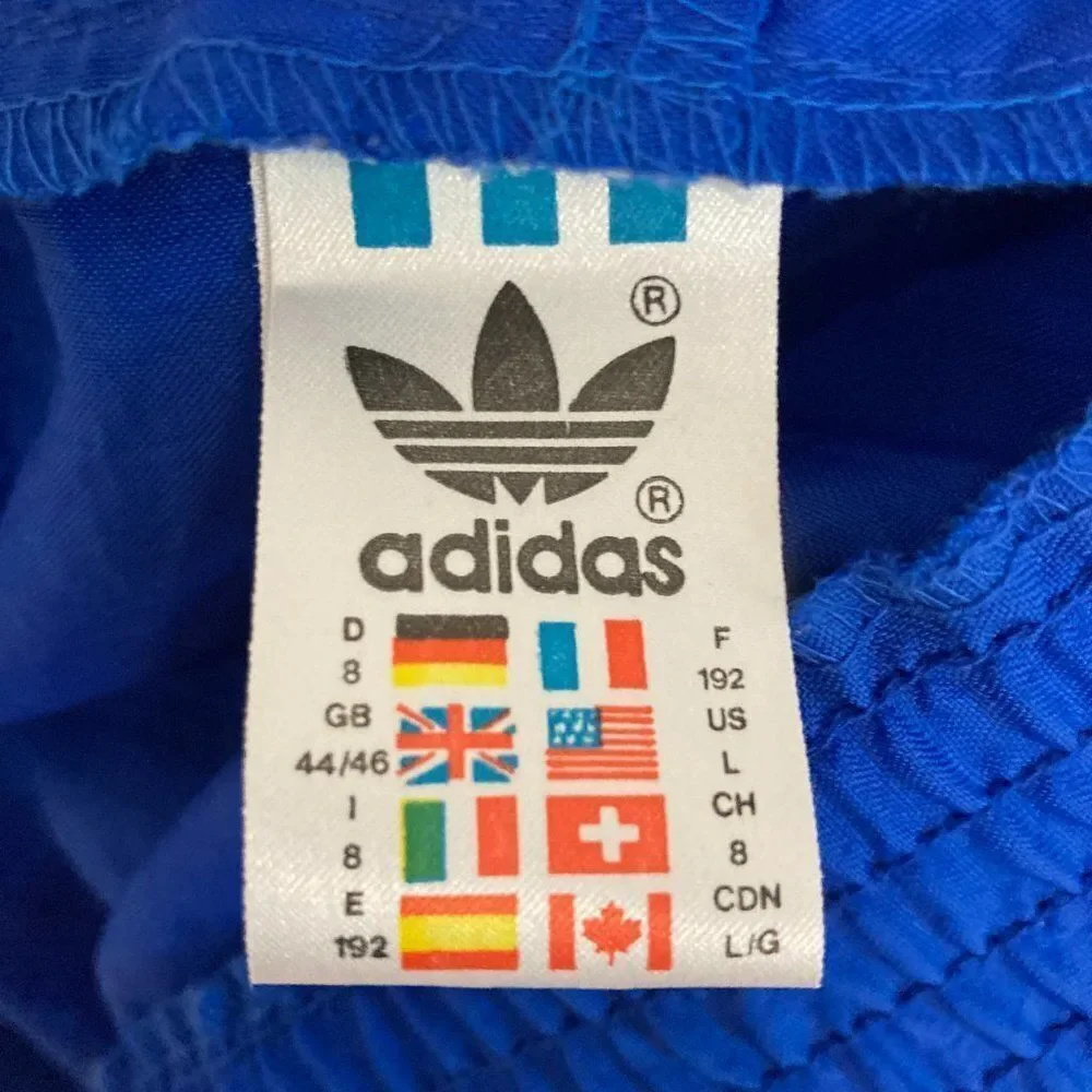Vintage Adidas Blue Three Black Stripes Full Zip Windbreaker Jacket Size Large